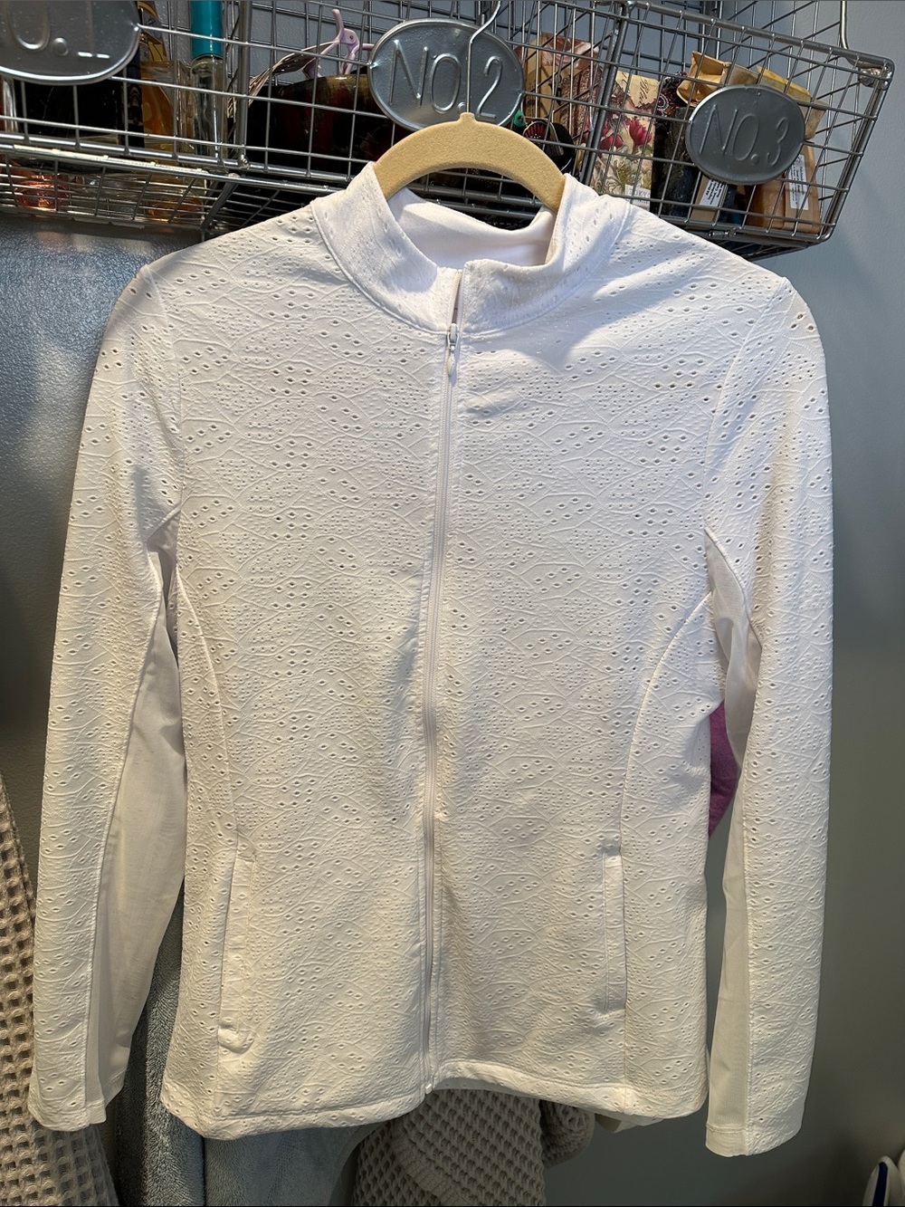 Gottex White Eyelet Zip Front Jacket